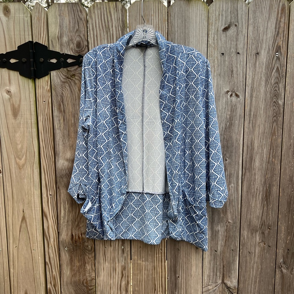 ROBERT LOUIS Blue and White Open Cardigan Women’s Large